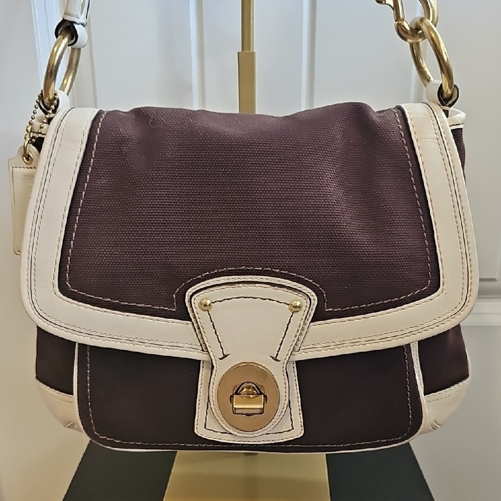 Coach Vintage 2006 EUC Legacy Parchment/Brown Slim Flap Ali Turnlock Bag - Picture 5 of 12